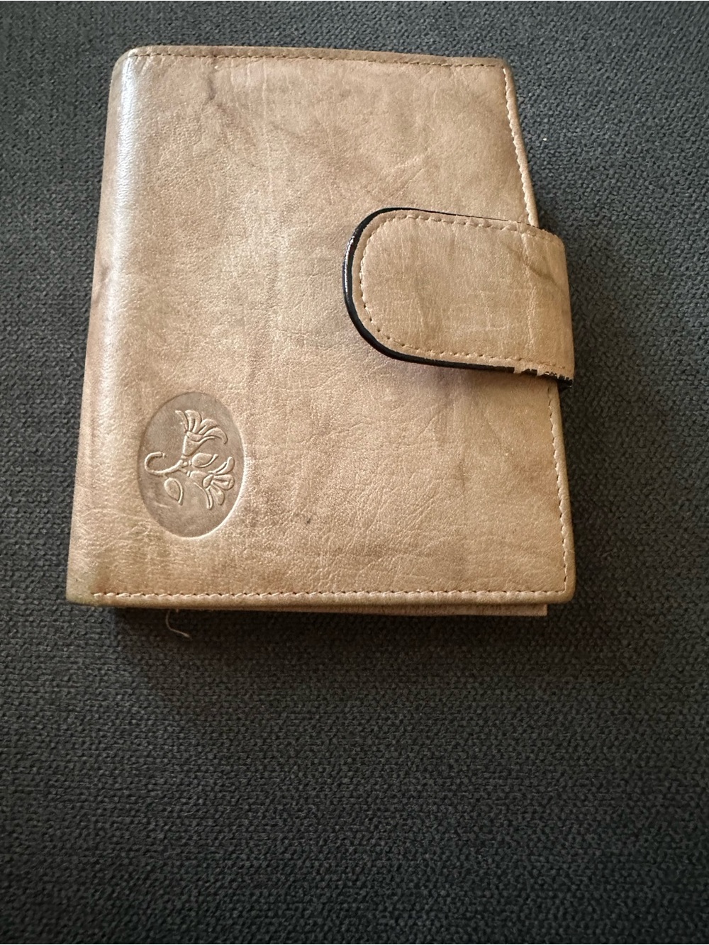 Buxton Women’s Tan Leather Snap Wallet with Embossed Floral Detail
